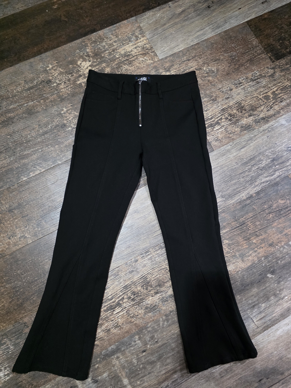 PAIGE Black Flared Dress Pants with Front Zip